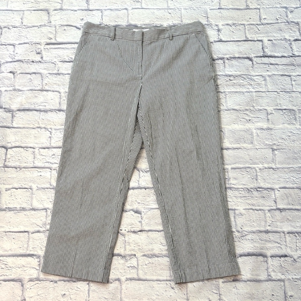 LOFT The Riviera Slim Seersucker Pants Blue and White Stripes Size 12